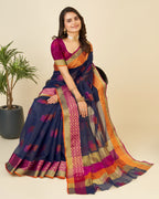 Vedant Vastram Cotton Silk Silk Jacquard Fancy Saree - Navy