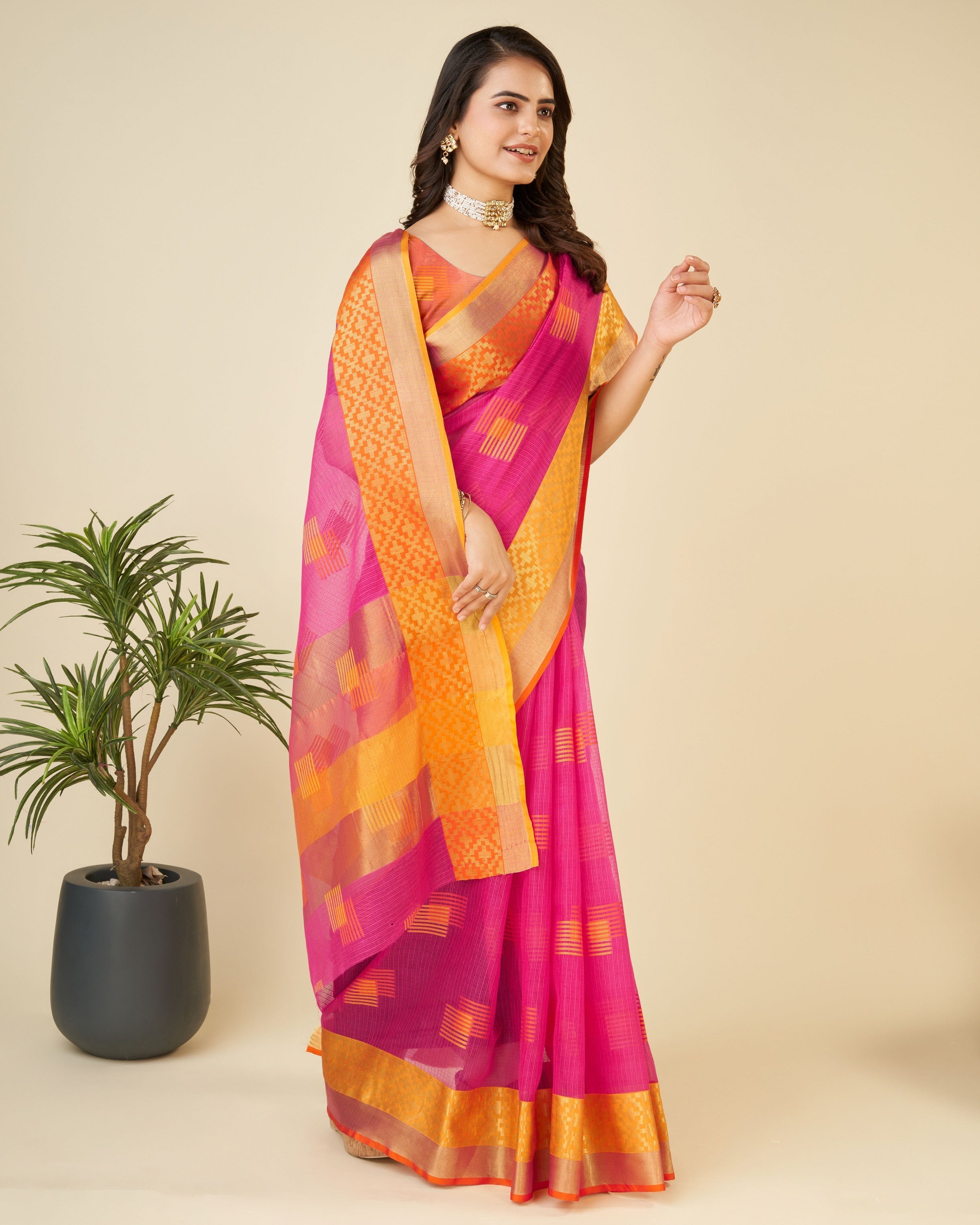 Vedant Vastram Cotton Silk Silk Jacquard Fancy Saree - Pink