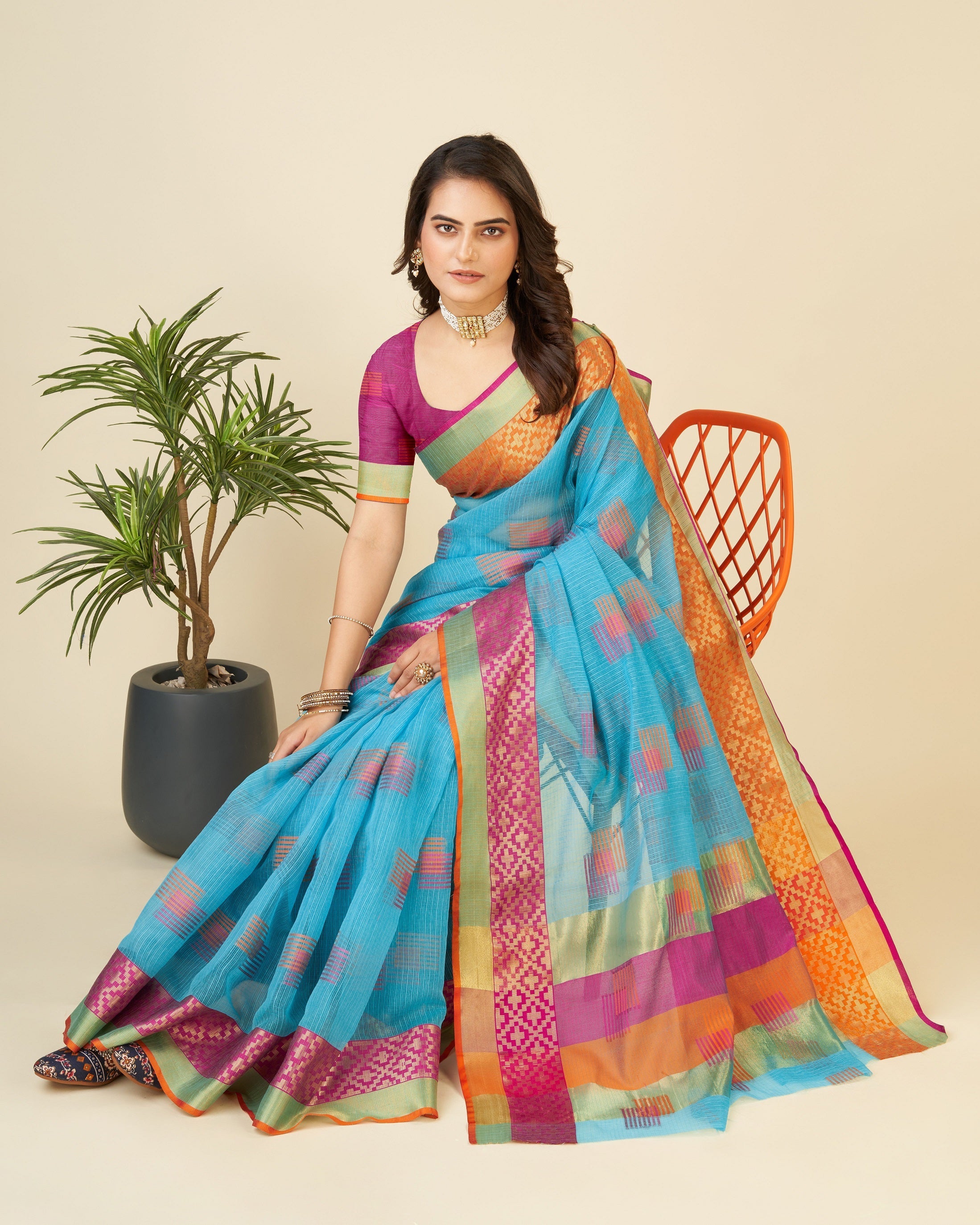 Vedant Vastram Cotton Silk Silk Jacquard Fancy Saree - Rama