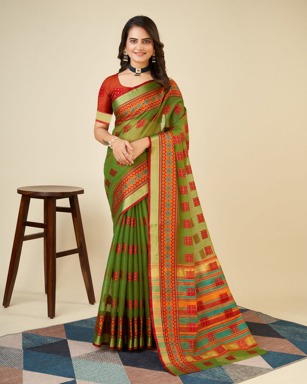 Vedant Vastram Cotton Silk Silk Jacquard Fancy Saree - Mahendi