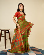 Vedant Vastram Cotton Silk Silk Jacquard Fancy Saree - Mahendi