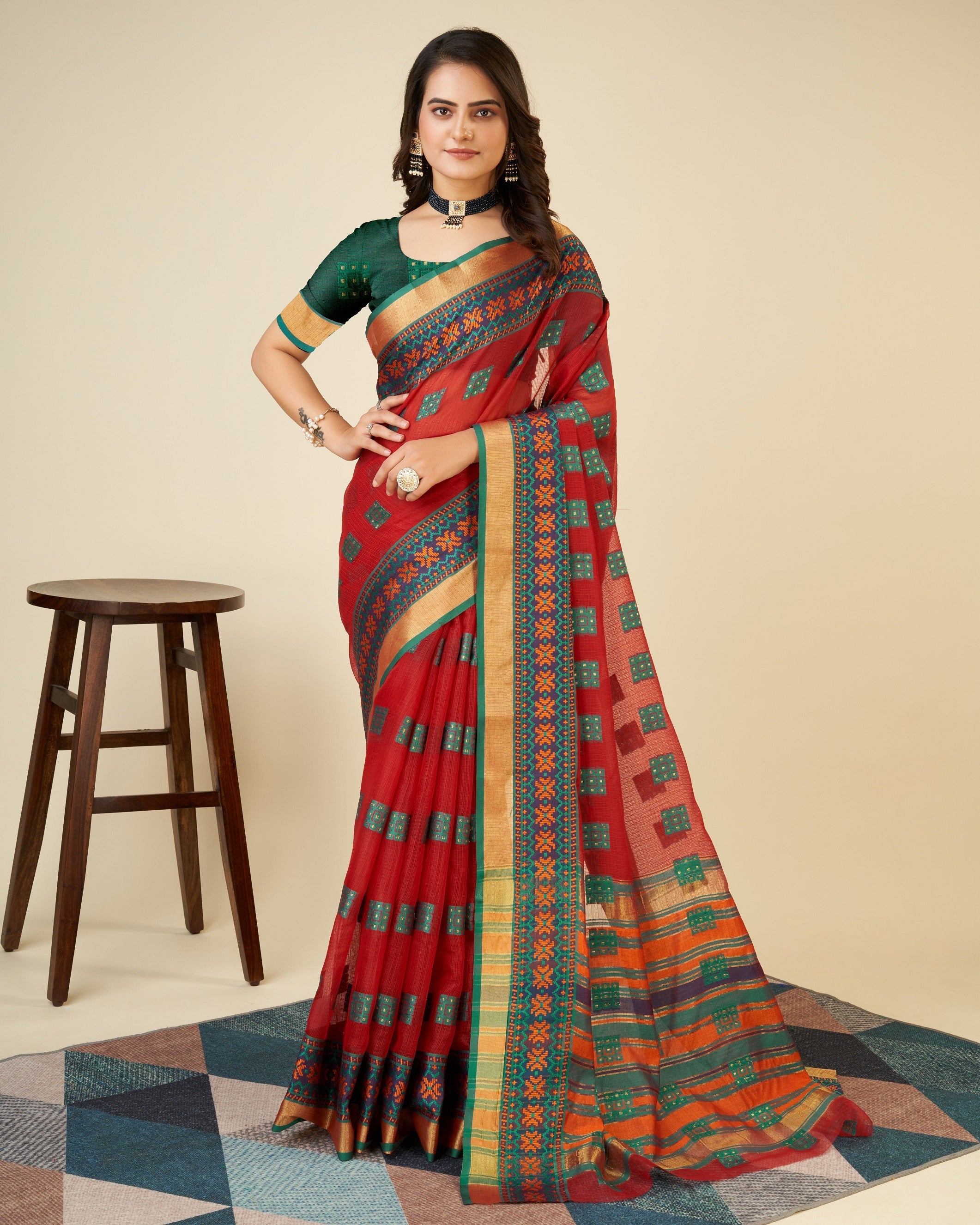 Vedant Vastram Cotton Silk Silk Jacquard Fancy Saree - Maroon