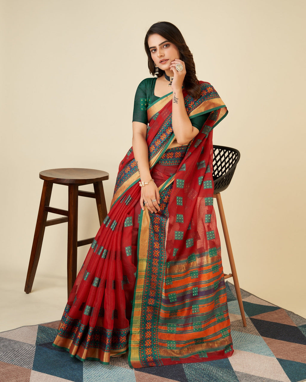 Vedant Vastram Cotton Silk Silk Jacquard Fancy Saree - Maroon