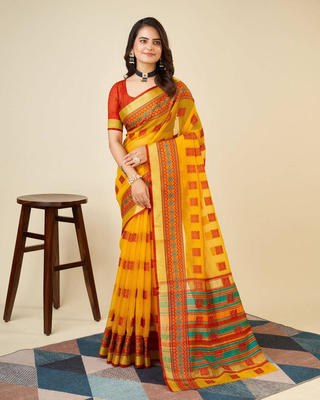 Vedant Vastram Cotton Silk Silk Jacquard Fancy Saree - Mustard
