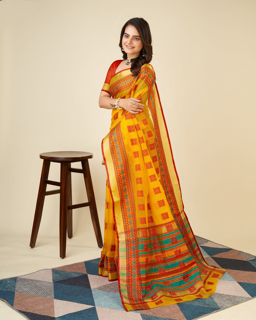 Vedant Vastram Cotton Silk Silk Jacquard Fancy Saree - Mustard
