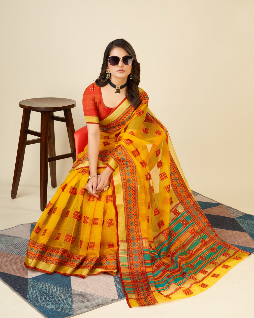 Vedant Vastram Cotton Silk Silk Jacquard Fancy Saree - Mustard