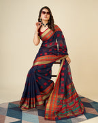 Vedant Vastram Cotton Silk Silk Jacquard Fancy Saree - Navy