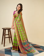 Vedant Vastram Cotton Silk Silk Jacquard Fancy Saree - Olive