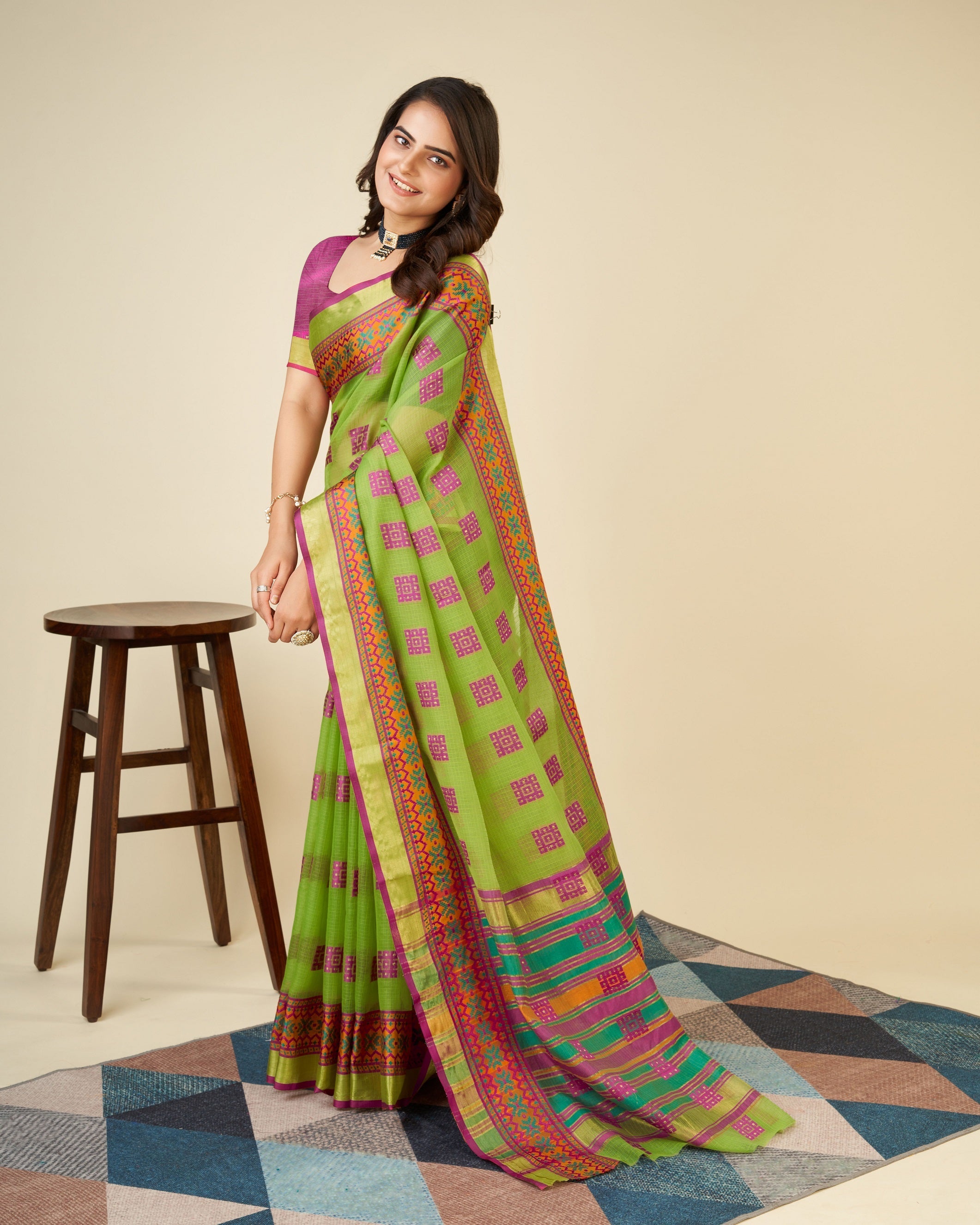 Vedant Vastram Cotton Silk Silk Jacquard Fancy Saree - Olive