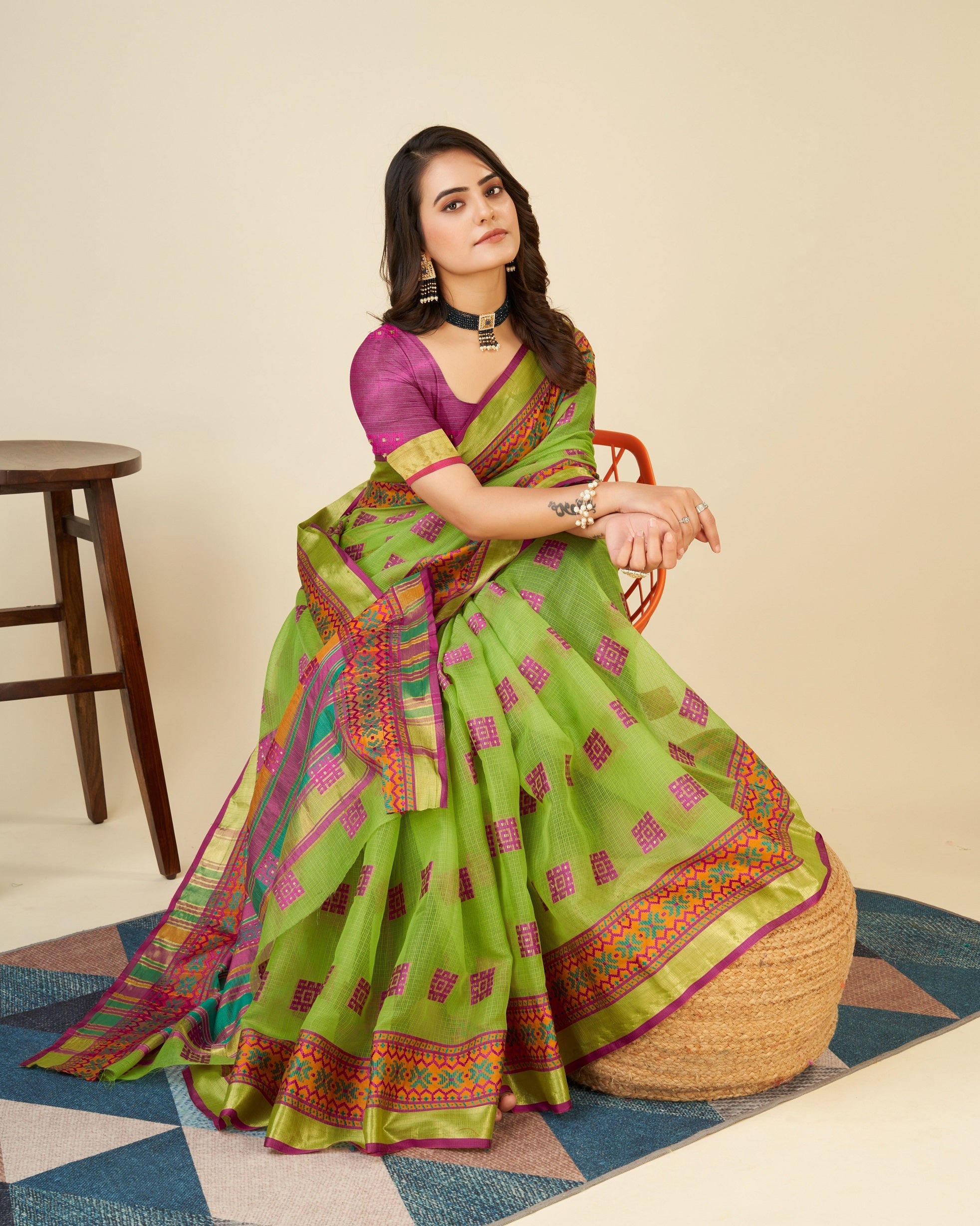 Vedant Vastram Cotton Silk Silk Jacquard Fancy Saree - Olive