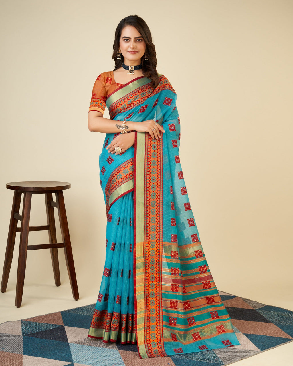 Vedant Vastram Cotton Silk Silk Jacquard Fancy Saree - Rama