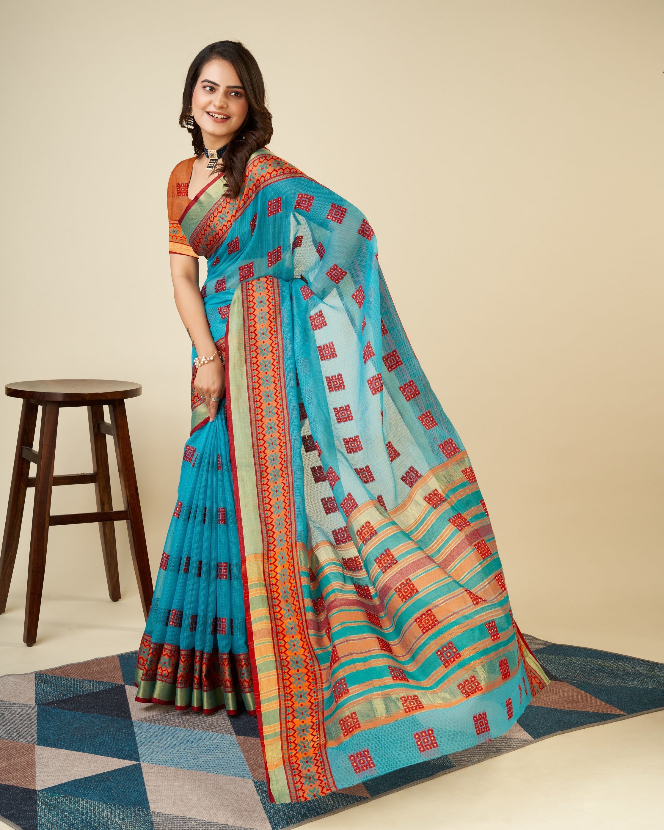 Vedant Vastram Cotton Silk Silk Jacquard Fancy Saree - Rama