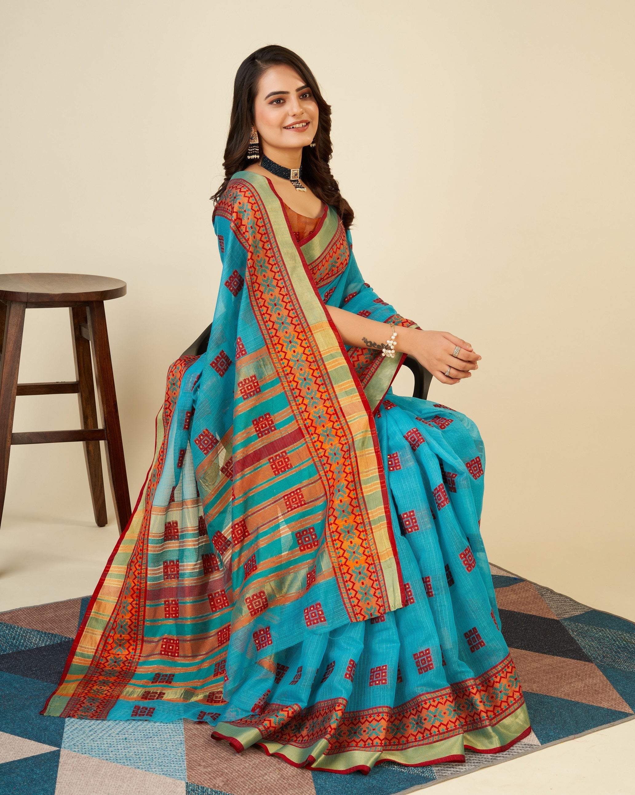 Vedant Vastram Cotton Silk Silk Jacquard Fancy Saree - Rama
