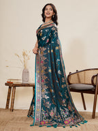 Vedant Vastram Soft Litchi Silk Banarasi Silk Jacquard Saree - Firozi