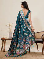 Vedant Vastram Soft Litchi Silk Banarasi Silk Jacquard Saree - Firozi