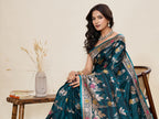 Vedant Vastram Soft Litchi Silk Banarasi Silk Jacquard Saree - Firozi