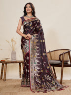 Vedant Vastram Soft Litchi Silk Banarasi Silk Jacquard Saree - Maroon