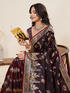 Vedant Vastram Soft Litchi Silk Banarasi Silk Jacquard Saree - Maroon