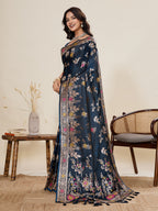 Vedant Vastram Soft Litchi Silk Banarasi Silk Jacquard Saree - Navy Blue