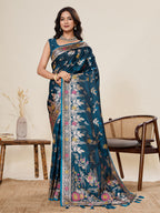 Vedant Vastram Soft Litchi Silk Banarasi Silk Jacquard Saree - Rama