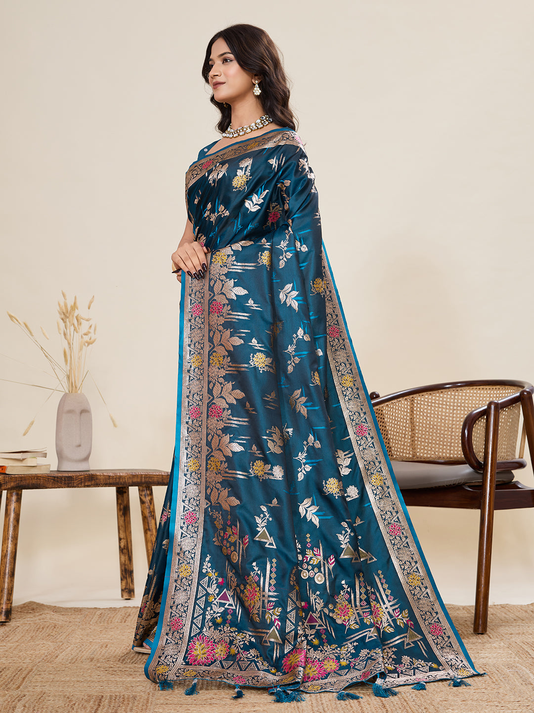Vedant Vastram Soft Litchi Silk Banarasi Silk Jacquard Saree - Rama