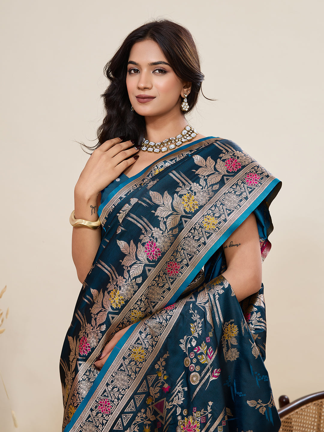Vedant Vastram Soft Litchi Silk Banarasi Silk Jacquard Saree - Rama