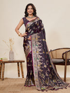 Vedant Vastram Soft Litchi Silk Banarasi Silk Jacquard Saree - Wine