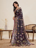 Vedant Vastram Soft Litchi Silk Banarasi Silk Jacquard Saree - Wine
