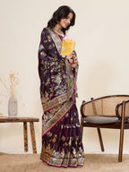 Vedant Vastram Soft Litchi Silk Banarasi Silk Jacquard Saree - Wine