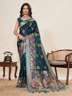 Vedant Vastram Soft Litchi Silk Banarasi Silk Jacquard Saree - Firozi