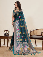 Vedant Vastram Soft Litchi Silk Banarasi Silk Jacquard Saree - Firozi