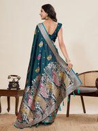 Vedant Vastram Soft Litchi Silk Banarasi Silk Jacquard Saree - Firozi
