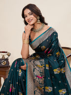 Vedant Vastram Soft Litchi Silk Banarasi Silk Jacquard Saree - Firozi
