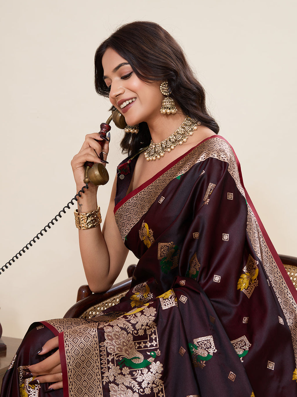 Vedant Vastram Soft Litchi Silk Banarasi Silk Jacquard Saree - Maroon
