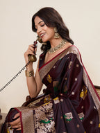 Vedant Vastram Soft Litchi Silk Banarasi Silk Jacquard Saree - Maroon