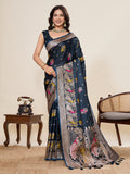 Vedant Vastram Soft Litchi Silk Banarasi Silk Jacquard Saree - Navy Blue