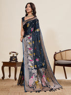 Vedant Vastram Soft Litchi Silk Banarasi Silk Jacquard Saree - Navy Blue