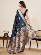 Vedant Vastram Soft Litchi Silk Banarasi Silk Jacquard Saree - Navy Blue