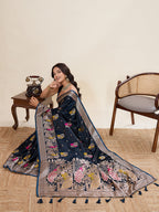Vedant Vastram Soft Litchi Silk Banarasi Silk Jacquard Saree - Navy Blue