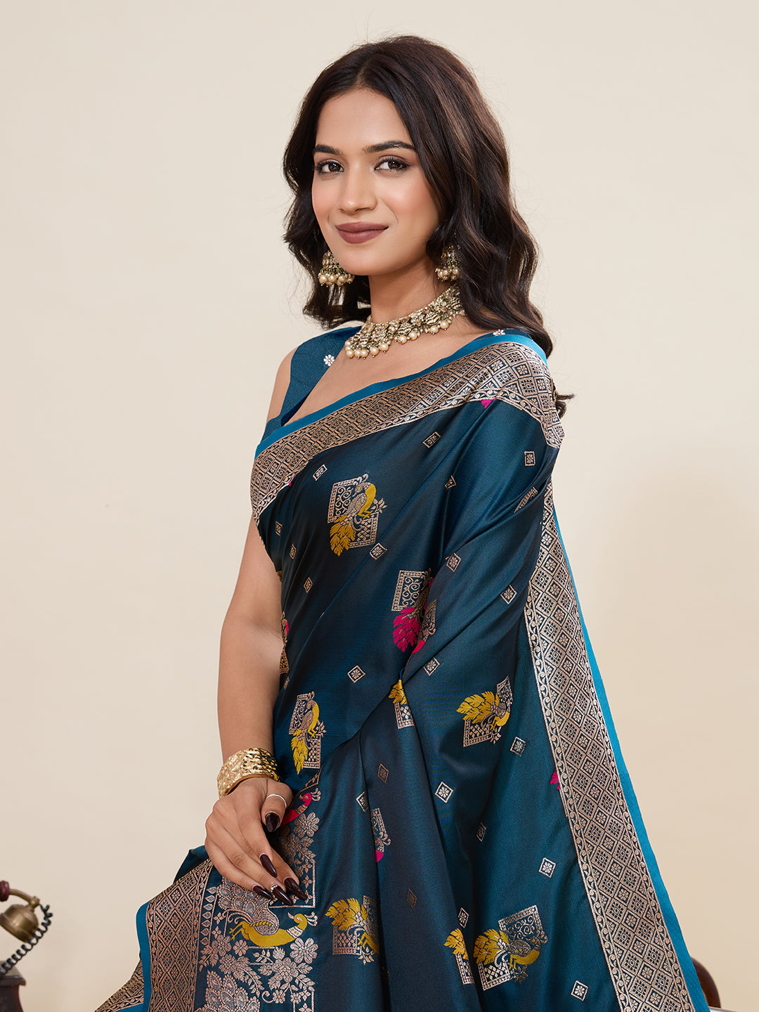 Vedant Vastram Soft Litchi Silk Banarasi Silk Jacquard Saree - Rama