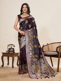 Vedant Vastram Soft Litchi Silk Banarasi Silk Jacquard Saree - Wine