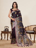Vedant Vastram Soft Litchi Silk Banarasi Silk Jacquard Saree - Wine