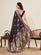 Vedant Vastram Soft Litchi Silk Banarasi Silk Jacquard Saree - Wine