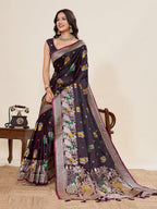 Vedant Vastram Soft Litchi Silk Banarasi Silk Jacquard Saree - Wine