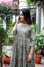 Designer Partywear Printed Light Cyan Pure Maslin Gown - Anbazaar - Distacart
