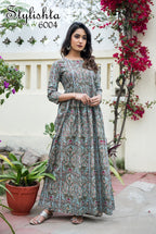 Designer Partywear Printed Light Cyan Pure Maslin Gown - Anbazaar - Distacart