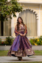 Teeya Creation Wine Primium Fendy Satin Silk Embroidery Work Wedding Wear Gown - Distacart