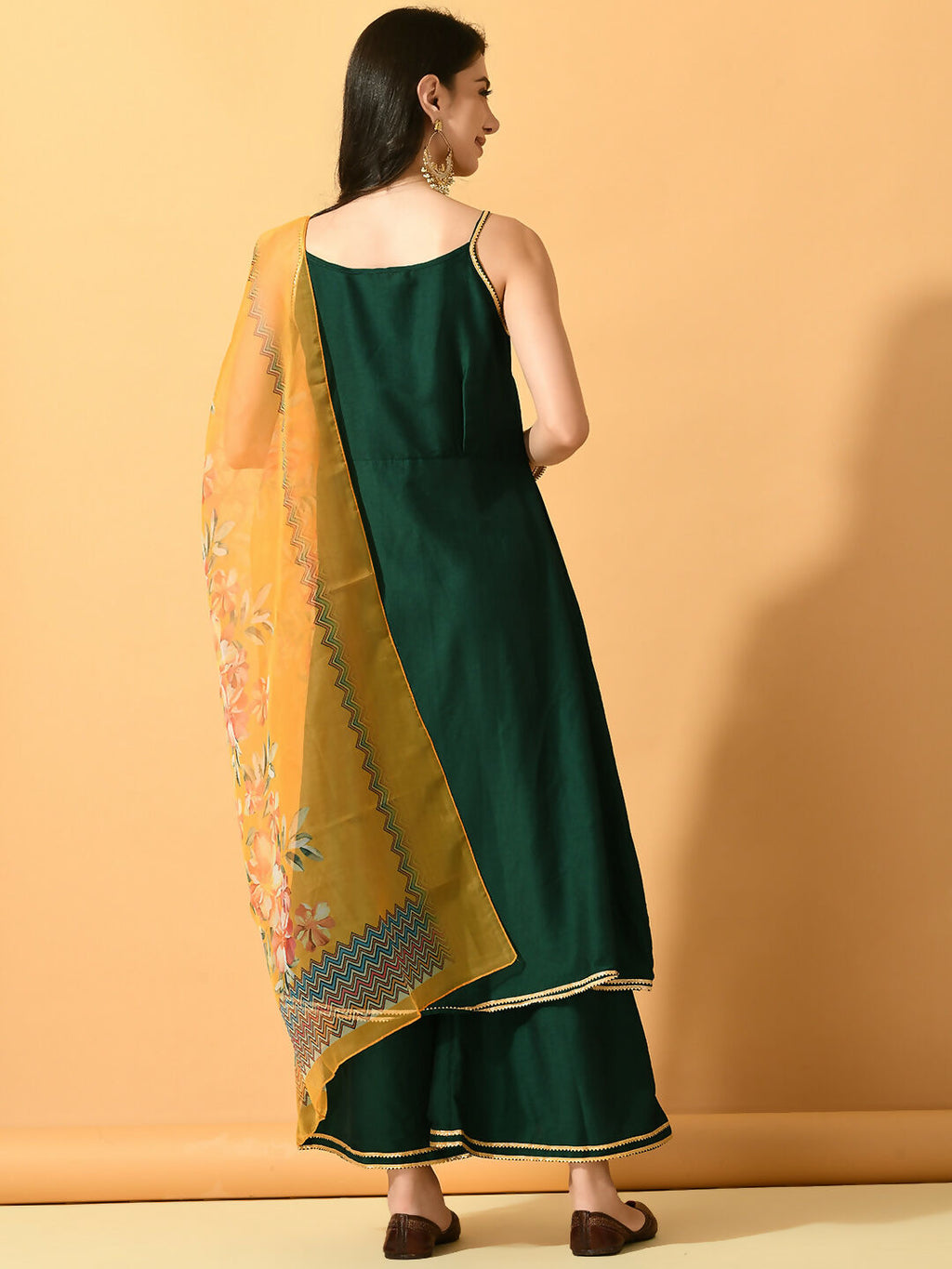 Myshka Women's Green Solid Party Kurta Sets