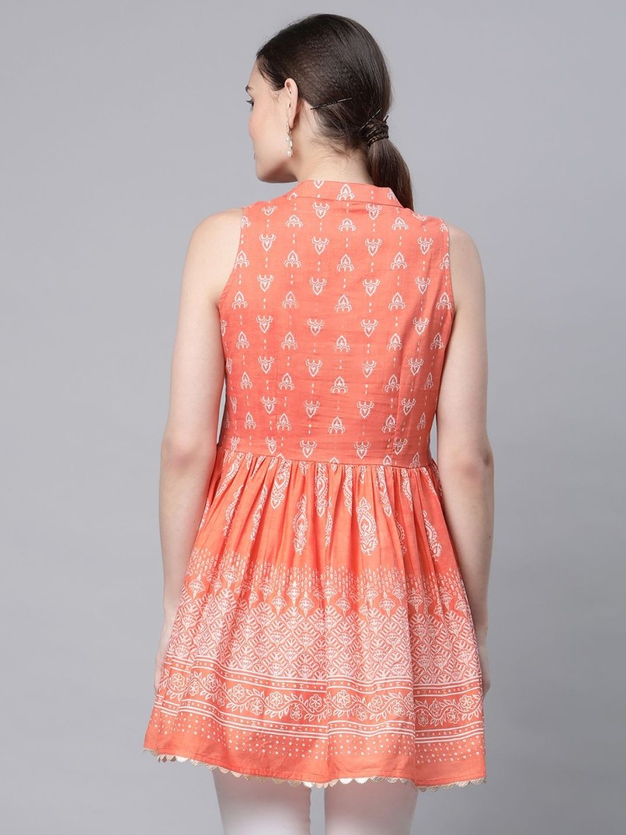 Ahalyaa Women Orange Pure Cotton Porcian Print Tunic - Distacart