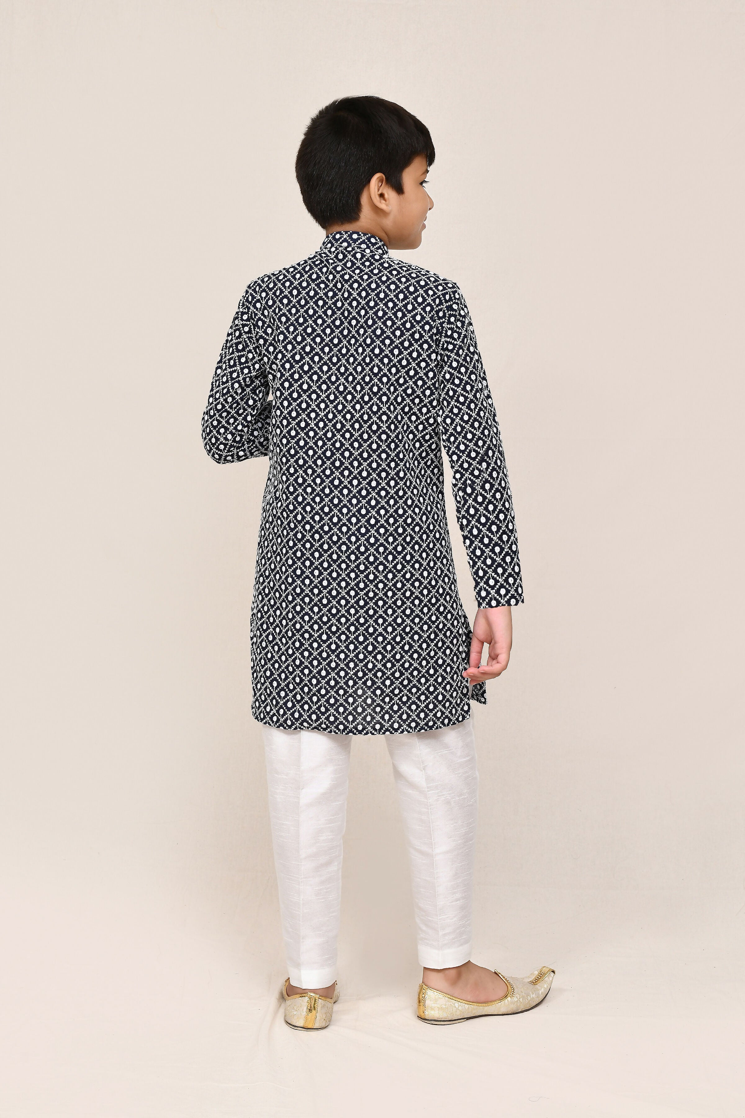 Joban Fashion Cotton Navy Blue Kurta With Straight Fit Pant